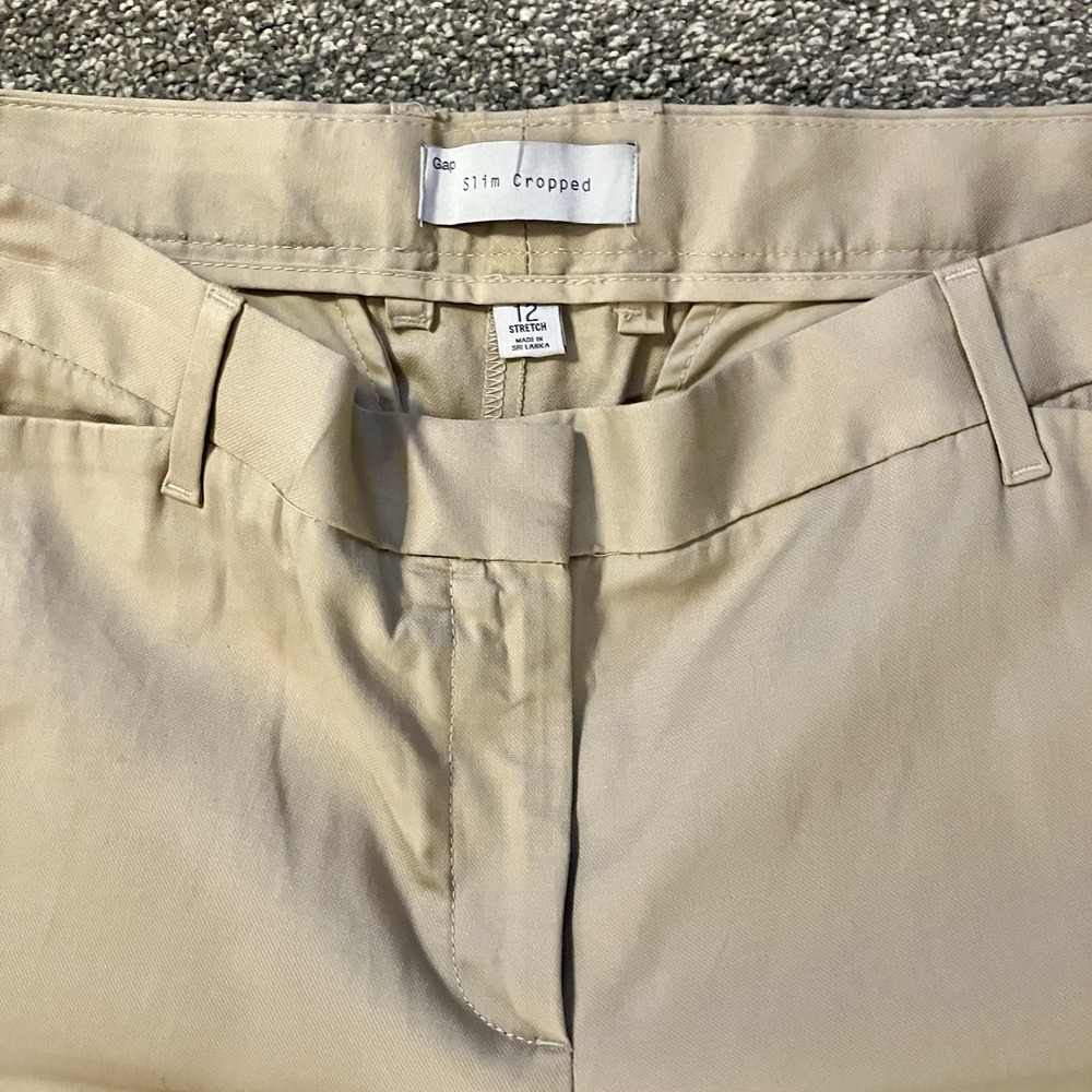 Gap Pants Women's 12 Slim Cropped Stretch Khaki‎ Chino Flat Front Cotton Blend - Picture 3 of 5